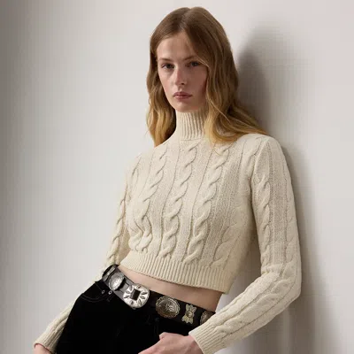 Ralph Lauren Silk-blend Cropped Turtleneck Sweater In Lux Cream In Nude