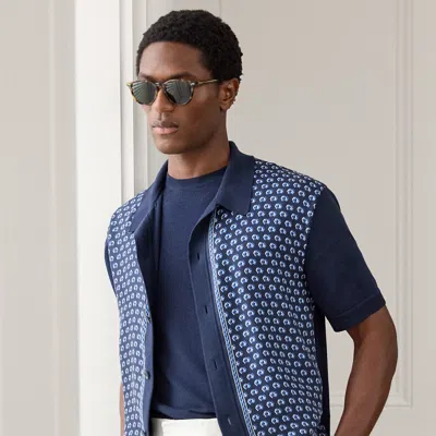 Ralph Lauren Silk-cotton Short-sleeve Cardigan In Racing Navy Multi