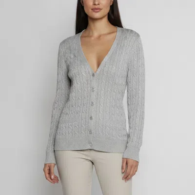 Pre-owned Ralph Lauren Silver Cable Knit V-neck Cardigan M