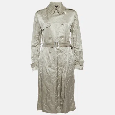 Pre-owned Ralph Lauren Silver Satin Belted Double Breasted Trench Coat L