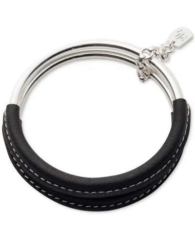 Ralph Lauren Silver-tone 2-pc. Set Black Leather Bangle Bracelet