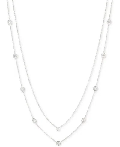 Ralph Lauren Silver-tone Cubic Zirconia Two-row Stationed Collar Necklace, 18" + 3" Extender In Gray