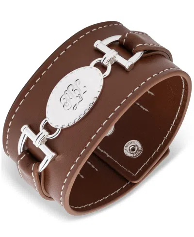 Ralph Lauren Silver-tone Leather Wrap Bracelet In Brown