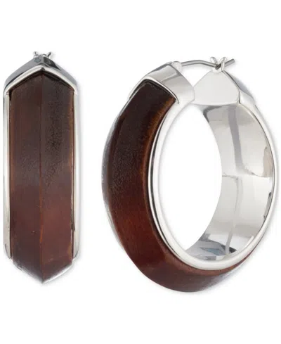 Ralph Lauren Silver-tone Wood Inlay Medium Hoop Earrings, 1.4"