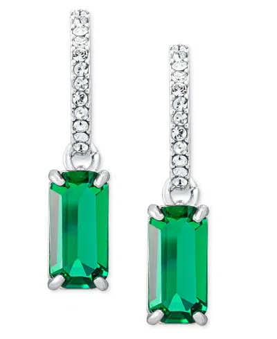 Ralph Lauren Silver-tone Crystal 14mm Hoop Drop Earrings In Green