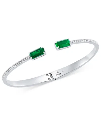 Ralph Lauren Silver-tone Crystal Baguette Cuff Bracelet In Metallic
