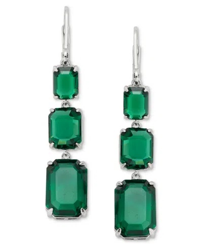 Ralph Lauren Silver-tone Emerald Crystal Simulant Triple-drop Earrings In Green