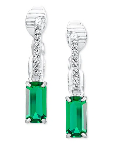 Ralph Lauren Silver-tone Emerald Hoop Drop Clip Earrings In Green