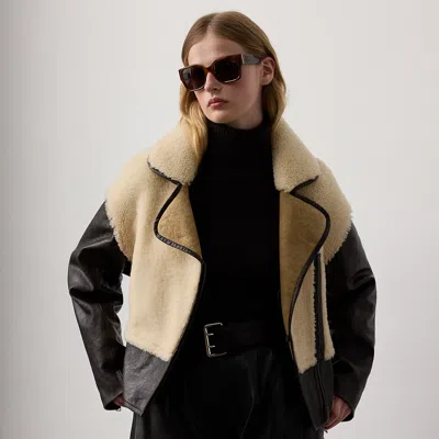 Ralph Lauren Silvester Lamb-shearling Moto Jacket In Neutral