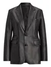 Ralph Lauren Single-breasted Leather Blazer In Black