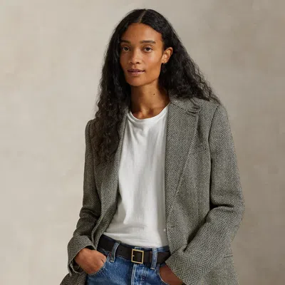 Polo Ralph Lauren Single-breasted Herringbone Blazer In Black/cream Herringbone In Green