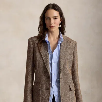 Polo Ralph Lauren Single-breasted Herringbone Blazer In Brown/cream Herringbone