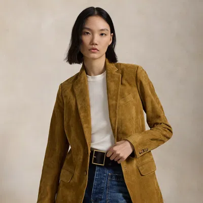 Polo Ralph Lauren Single-breasted Lamb-suede Blazer In Khaki In Green