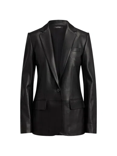 Ralph Lauren Single-button Leather Blazer In Black