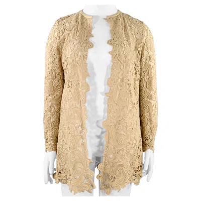Pre-owned Ralph Lauren Size 10 Khaki Cotton Lace Open Front Coat In Sand