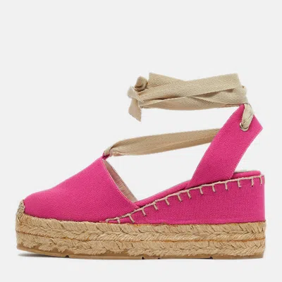 Pre-owned Ralph Lauren Size 36 Pink Canvas Wedge Pumps