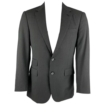 Pre-owned Ralph Lauren Size 38 Black Grey Pinstripe Wool Single Breasted Sport Coat In Gray