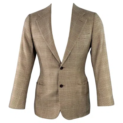 Pre-owned Ralph Lauren Size 38 Regular Brown Beige Plaid Cashmere Silk Sport Coat