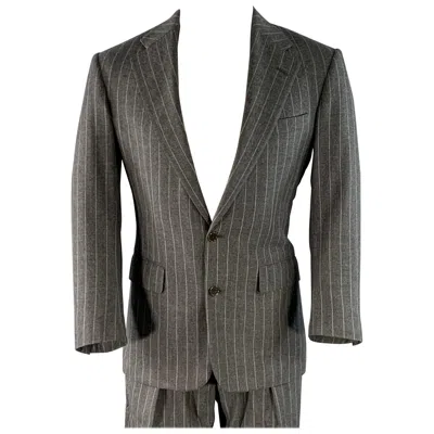 Pre-owned Ralph Lauren Size 39 Grey Chalkstripe Wool Notch Lapel Pleated Suit In Gray