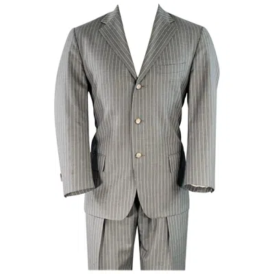 Pre-owned Ralph Lauren Size 39 Regular Grey Stripe Wool Notch Lapel Suit In Gray