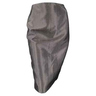 Pre-owned Ralph Lauren Size 4 Metallic Grey Wool Blend Denim Pencil Skirt In Gray