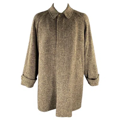 Pre-owned Ralph Lauren Size 44 Tan Black Wool Hidden Placket Coat