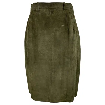 Pre-owned Ralph Lauren Size 8 Green Suede Pencil Below Knee Skirt