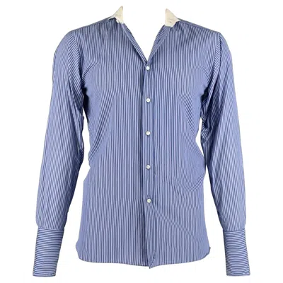 Pre-owned Ralph Lauren Size L Blue White Stripe Cotton French Cuff Long Sleeve Shirt