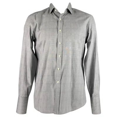 Pre-owned Ralph Lauren Size L Grey Plaid Cotton French Cuff Long Sleeve Shirt In Gray