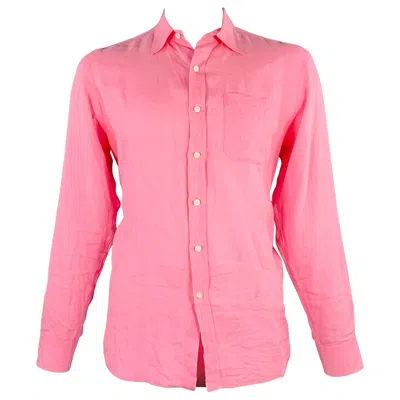 Pre-owned Ralph Lauren Size L Pink Linen One Pocket Long Sleeve Shirt