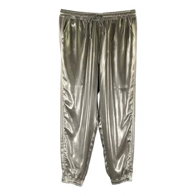 Pre-owned Ralph Lauren Size L Silver Satin Joggers Casual Pants