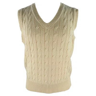 Pre-owned Ralph Lauren Size M Beige Cable Knit Cotton Cashmere V-neck Vest In Brown