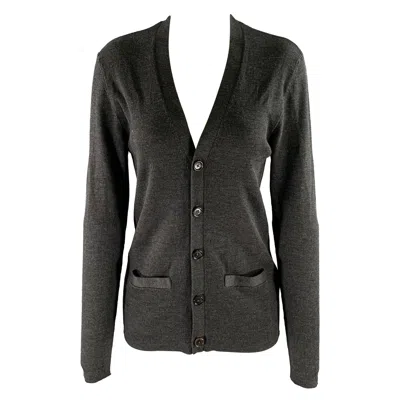 Pre-owned Ralph Lauren Size M Charcoal Wool V-neck Cardigan In Black