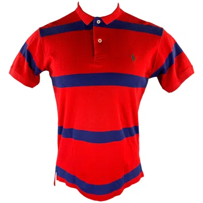 Pre-owned Ralph Lauren Size M Navy Red Logo Cotton Mini Collar Polo