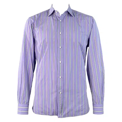 Pre-owned Ralph Lauren Size Xl Lilac Green White Stripe Cotton Tailored Fit Long Sleeve Shirt