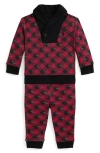Ralph Lauren Skate Check Cotton Top & Pants Set In Red