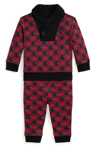 Ralph Lauren Babies'  Skate Check Cotton Top & Pants Set In Red