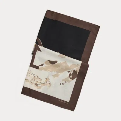 Ralph Lauren Skier-print Silk Square Scarf In Brown