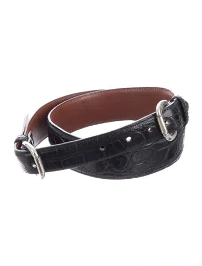Pre-owned Ralph Lauren Skinny Alligator Belt In Black