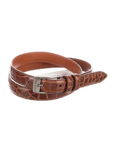 Pre-owned Ralph Lauren Skinny Alligator Belt In Brown