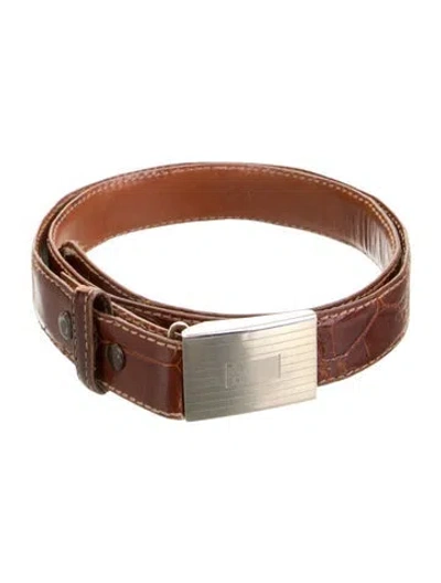 Pre-owned Ralph Lauren Skinny Crocodile Belt In Brown