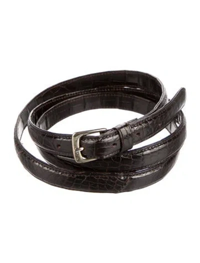 Pre-owned Ralph Lauren Skinny Crocodile Waist Belt In Brown