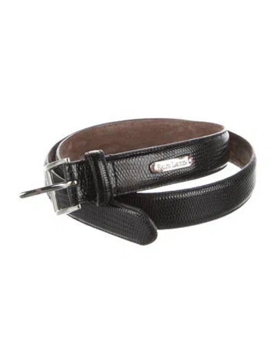 Pre-owned Ralph Lauren Skinny Embossed Leather Belt In Black
