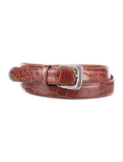 Pre-owned Ralph Lauren Skinny Embossed Leather Belt In Brown