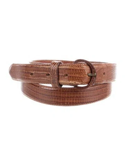 Pre-owned Ralph Lauren Skinny Embossed Leather Belt Kit In Brown