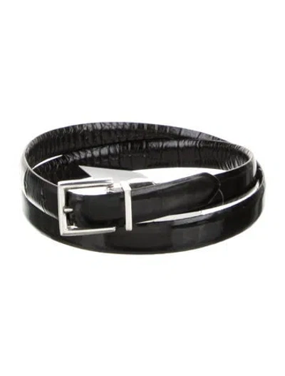 Pre-owned Ralph Lauren Skinny Embossed Leather Waist Belt In Black