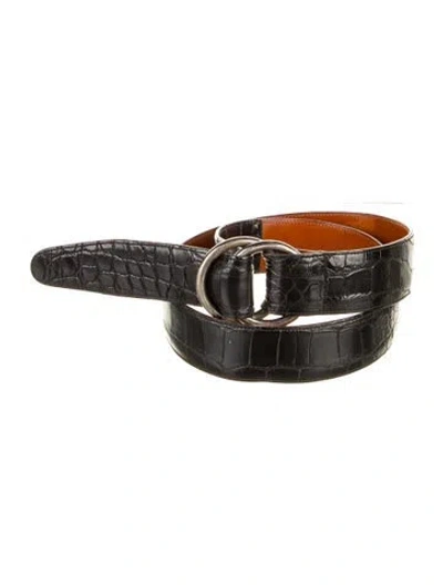 Pre-owned Ralph Lauren Skinny Leather Belt In Black