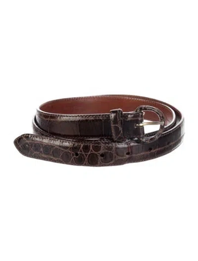 Pre-owned Ralph Lauren Skinny Leather Waist Belt In Brown