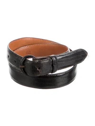 Pre-owned Ralph Lauren Skinny Lizard Waist Belt In Black