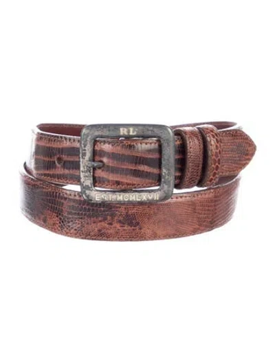 Pre-owned Ralph Lauren Skinny Lizard Waist Belt In Brown
